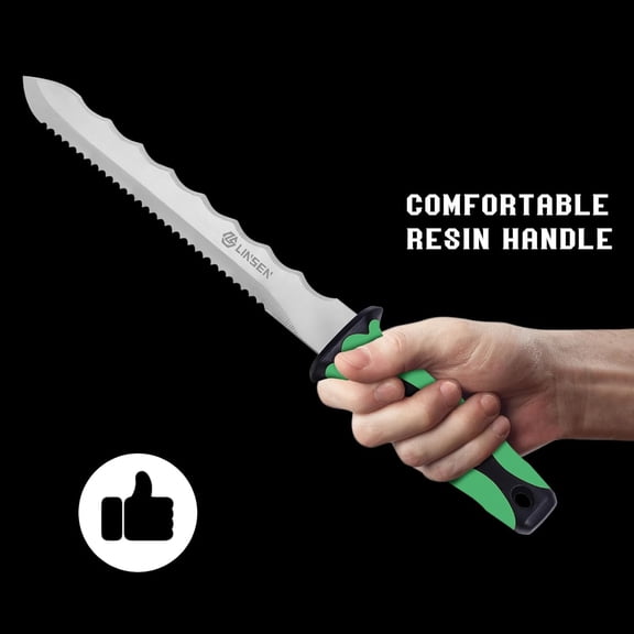 DASAW-Stainless Steel Garden Knife with 11" Blade with New Handle, Double Side Utility Sod Cutter Lawn Repair Garden Knife with Nylon Sheath (GREEN)