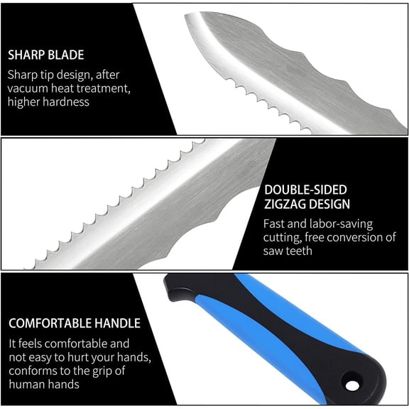 DASAW-Stainless Steel Garden Knife with 7.8" Blade, Double Side Utility Sod Cutter Lawn Repair Garden Knife with Nylon Sheath (blue)