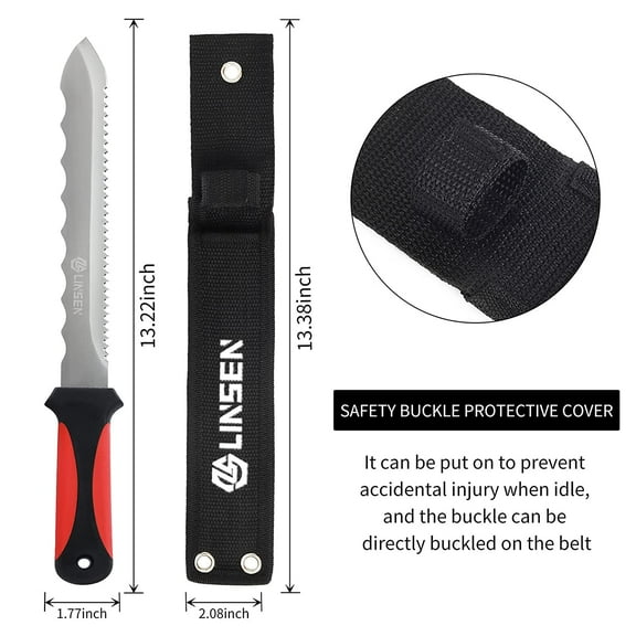 DASAW-Stainless Steel Garden Knife with 7.8" Blade, Double Side Utility Sod Cutter Lawn Repair Garden Knife with Nylon Sheath (red)