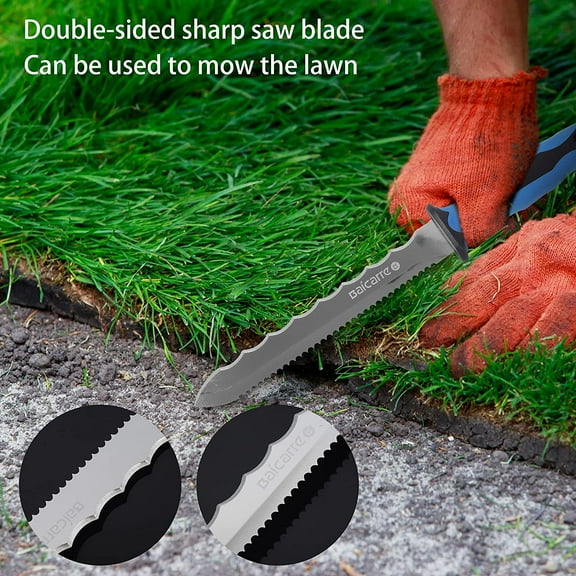 DASAW-Stainless Steel Insulation Garden Knife with Blue Handle,7.8" Double Side Utility Sod Cutter for Cutting Mineral Wool Insulation Garden Knife for Lawn Repair
