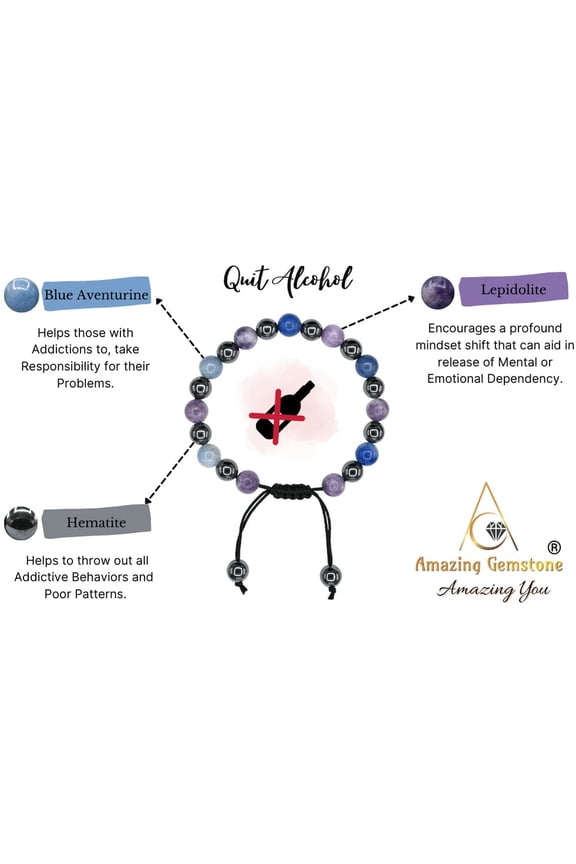 -Stop Drinking Alcohol Manifestation Bracelet - Lepidolite Blue Aventurine Hematite Bracelet Set for Men Women Healing Calming Anxiety Stress Relief Gifts Pulseras Para Hombres Mujer (Adjustable