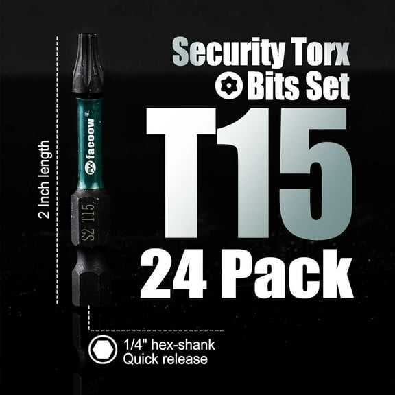 DASAW-T15 Torx Bit Set, S2 Alloy Steel Star Bits With Magnetic Tips, 24 Pack 2" Long Impact Torque Bits