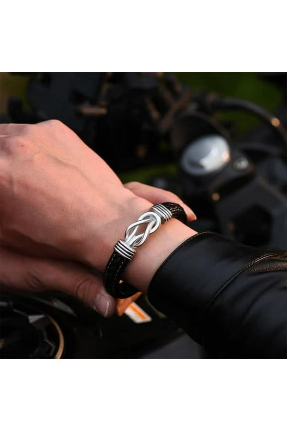 -To My Son Grandson Bracelet From Mom Grandma, Infinity Knot Love You Forever Linked Together Handmade Leather Cuff Mens Birthday Weave Gift Jewelry