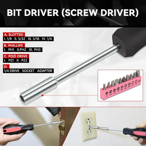 DASAW-Tool Kit for Home 46-Pieces, Basic Household Hand Tool Sets with Screwdrivers Combination Tools, All in One Plastic Toolbox Storage Case for College Dorm, Office, Auto Repair (Pink)