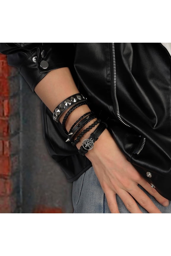 -Unisex Punk Leather Bracelet Spike Cuff Bracelet 80s Studded Wristband for Biker Hip Hop Punk Accessories