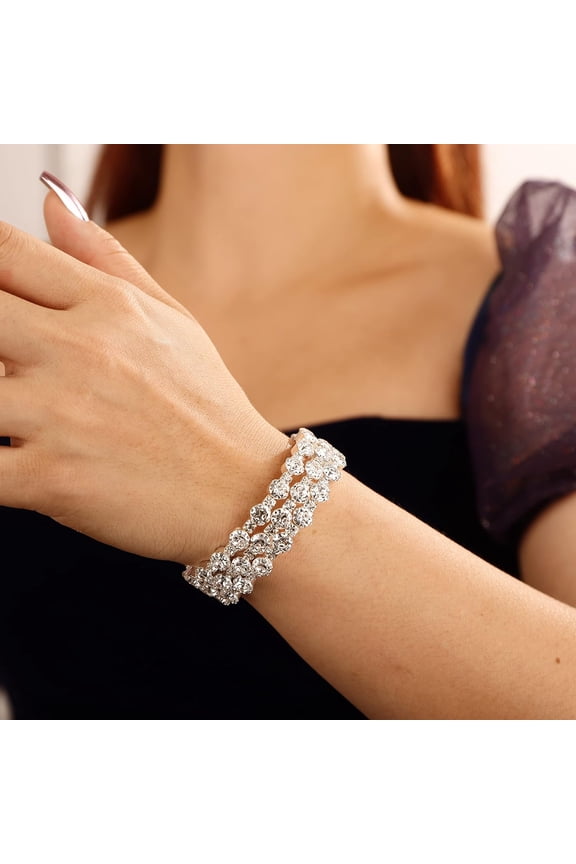 -Wedding Silver Pearl Rhinestone Multi Layered Stretch Wrap Bracelet 1920s Vintage Strand Layered Bracelet Gift for Women Brides