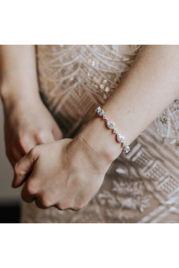 -Wedding Teardrop Bracelets for Brides Bridesmaids, Crystal Cubic Zirconia Bridal Bracelets for Women Prom
