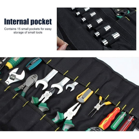 DASAW-Without Tools for Wrench Screwdriver Pliers Roller compartments Organisers/Canvas roll up Pouch for Men/Small Socket Wallet