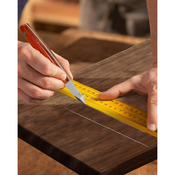 DASAW-Woodworking Marking & Scribing Knife with High-Carbon Steel Double-Bevel Blade, Ergonomic Wooden Handle & Premium Leather Sheath Precision DIY Carving Scribe Tool, Woodworking Tools & Draw Kn