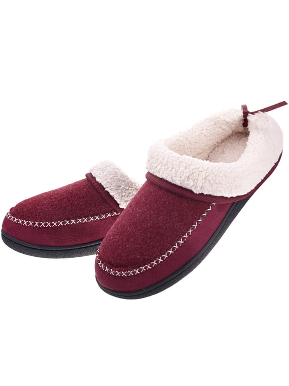 Women's Slippers House Shoes Memory Foam Ladies Warm Winter Wool-Like Lining Slip on Clogs Indoor Outdoor Footwear