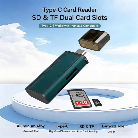 Dash 2-in-1 USB-C Memory Card Reader, SD/TF, Laptop and Mobile Devices Travel OTG Adapter