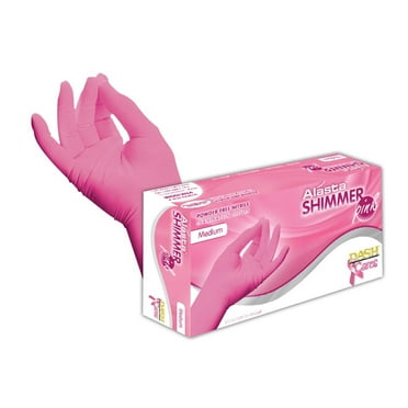 DASH Alasta Shimmer Nitrile Exam Grade Disposable Gloves, Pink, 3.9 mil, 100/Box, XSmall