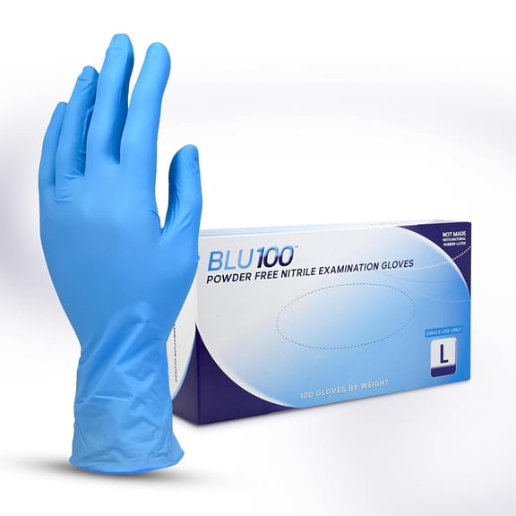 DASH BLU100 Nitrile Exam Grade Disposable Gloves, Light Blue, 4.3 mil, 100/Box, Large