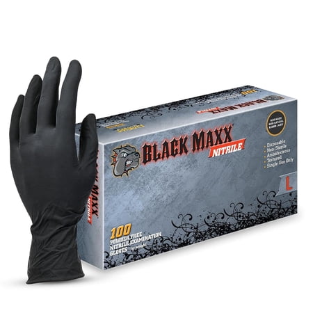 DASH Black Maxx Nitrile Disposable Exam Grade Disposable Gloves, Black, 5 mil, 100/Box, Large