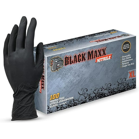 DASH Black Maxx Nitrile Disposable Exam Grade Disposable Gloves, Black, 5 mil, 100/Box, XL