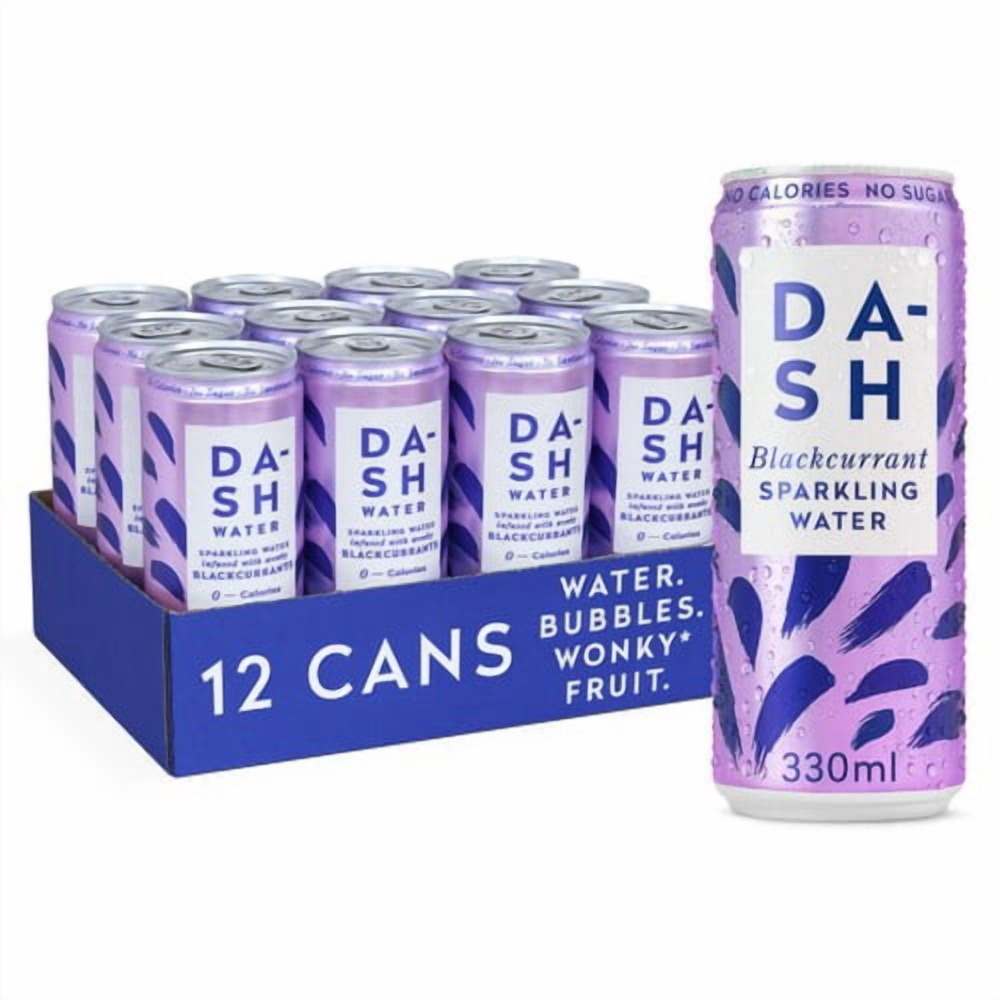 DASH Blackcurrant Infused Sparkling Water 12 x 330ml, British Import (Pack of 2)
