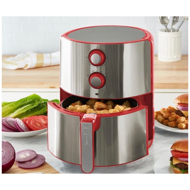 Dash Chef Series 5 qt Air Fryer, Silver and Red - Nonstick, AirCrisp ...