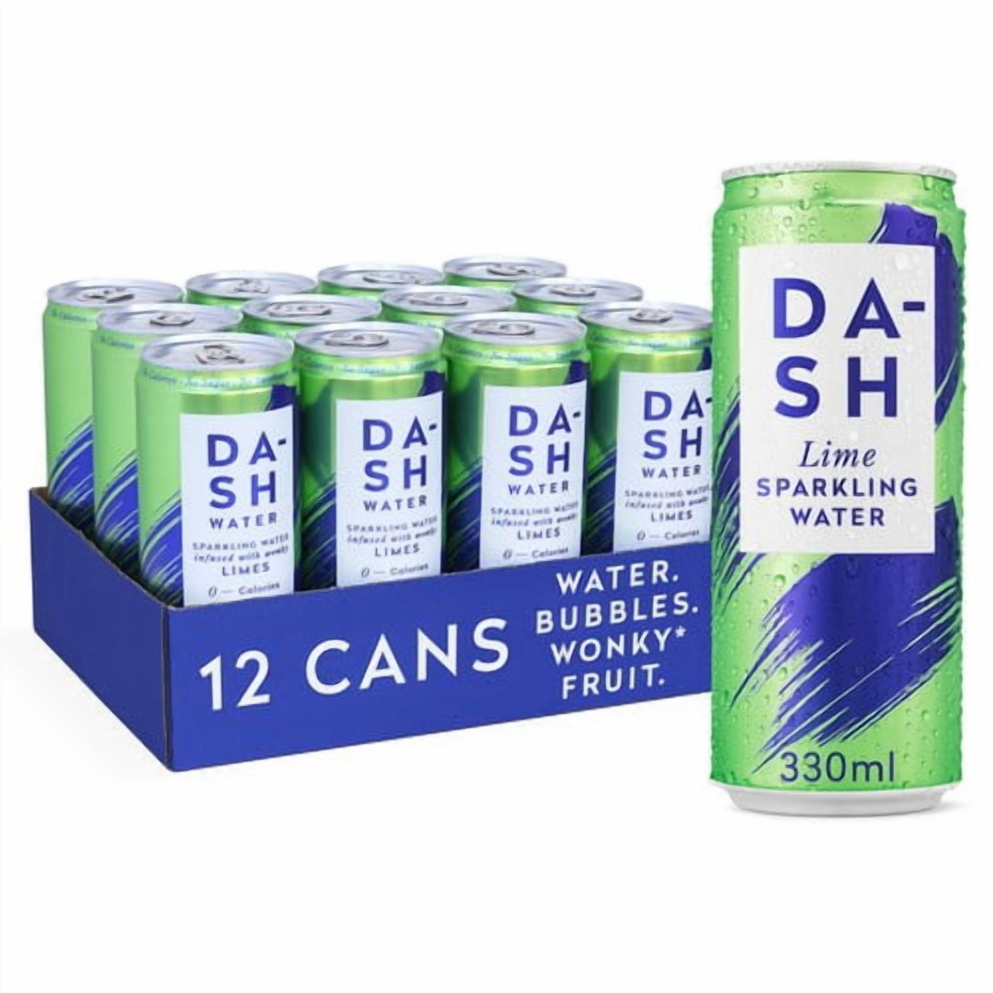 DASH Lime Infused Sparkling Water 12 x 330ml, British Import (Pack of 2)