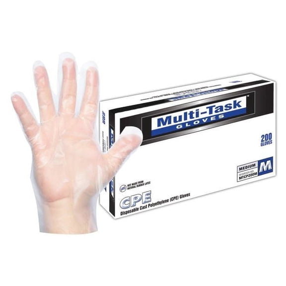 DASH Multi-Task Cast Polyethylene Disposable Gloves, Clear, 0.9 mil, 200/Box, Medium