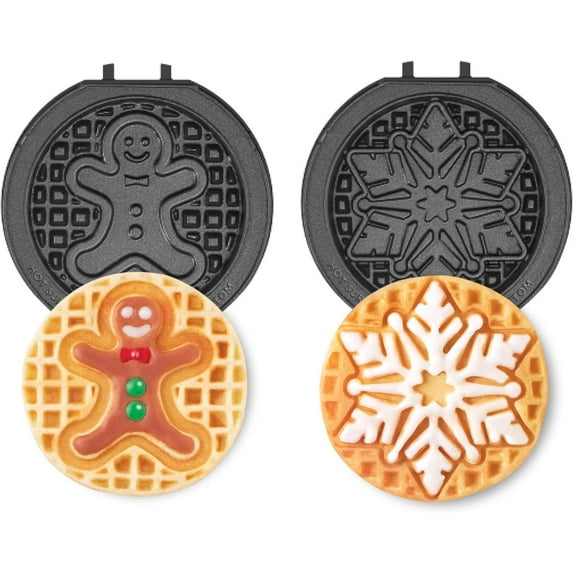 DASH Multimaker Mini System Two 4” Nonstick Removable Waffle Plates (Gingerbread & Snowflake) - 2Pc Plate Pack for Waffle Iron & Griddle, Compatible with Dash MultiMaker Mini System, Nonstick Surface