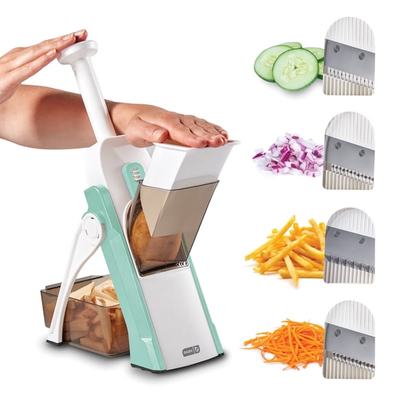 Dash Safe Slice Mandoline Slicer, Julienne + Dicer for Vegetables, Meal Prep & More with 30+ Presets & Thickness Adjuster, Aqua
