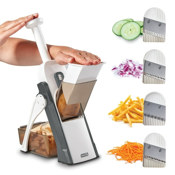 Dash Safe Slice Mandoline Slicer, Julienne + Dicer for Vegetables, Meal Prep & More with 30+ Presets & Thickness Adjuster, Grey