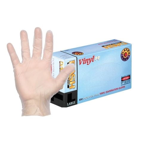 DASH Vinyl PF Exam Grade Disposable Gloves, Clear, 3.1 mil, Box of 100 (M)