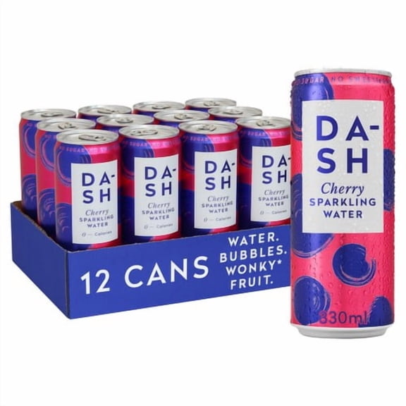 DASH Water Sparkling Cherry 12 x 330ml, British Import (Pack of 2)