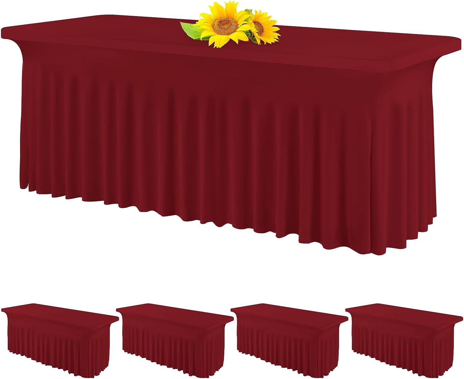 DASHU 4 Pack 6ft Spandex Table Skirts Stretch Tablecloth, Wrinkle