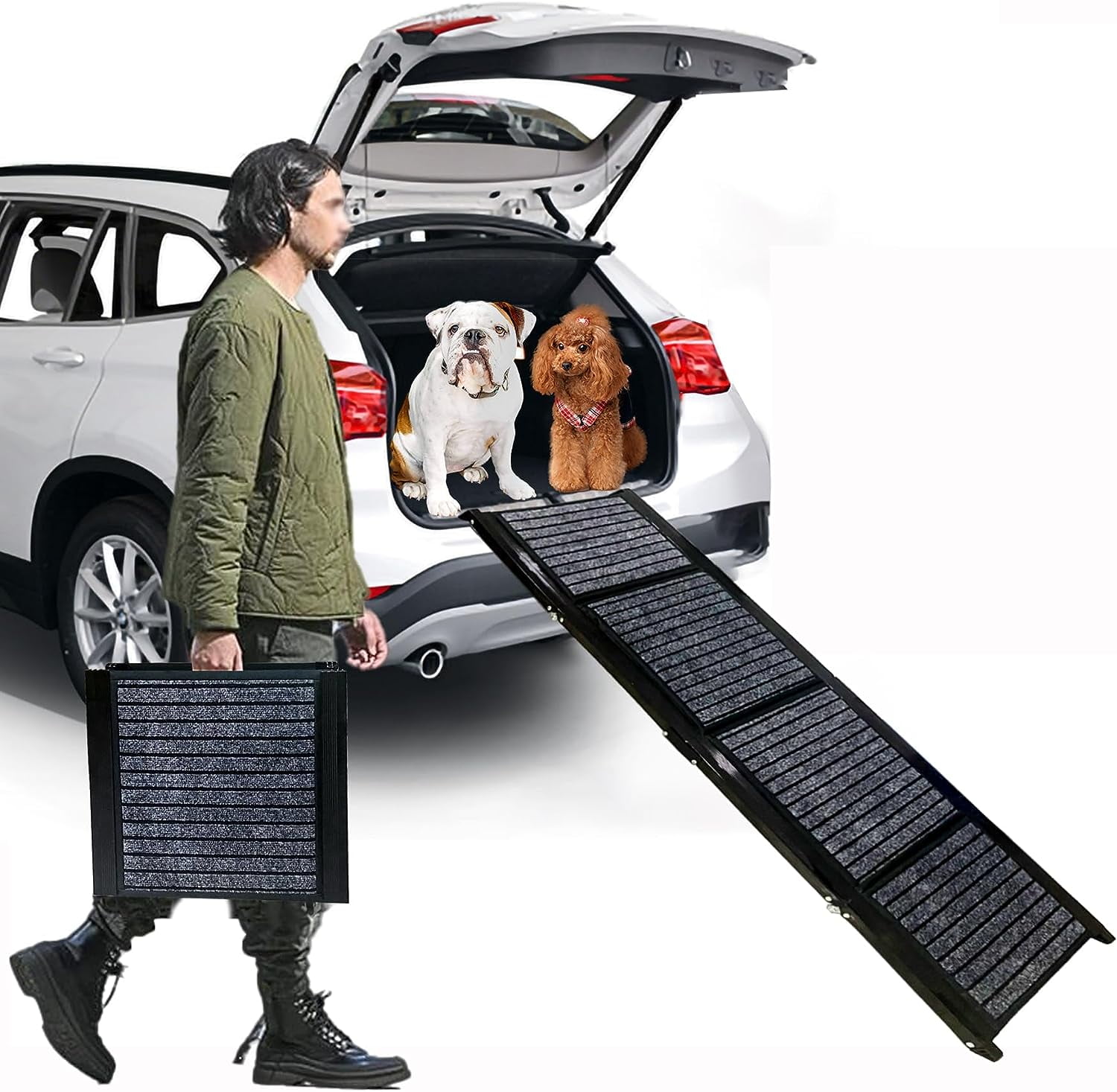 DASHU Dog Ramp for Car SUV Truck Folding in FourFold Pet Ramp Dog Car Ramp Dog Stairs Cat Ramp