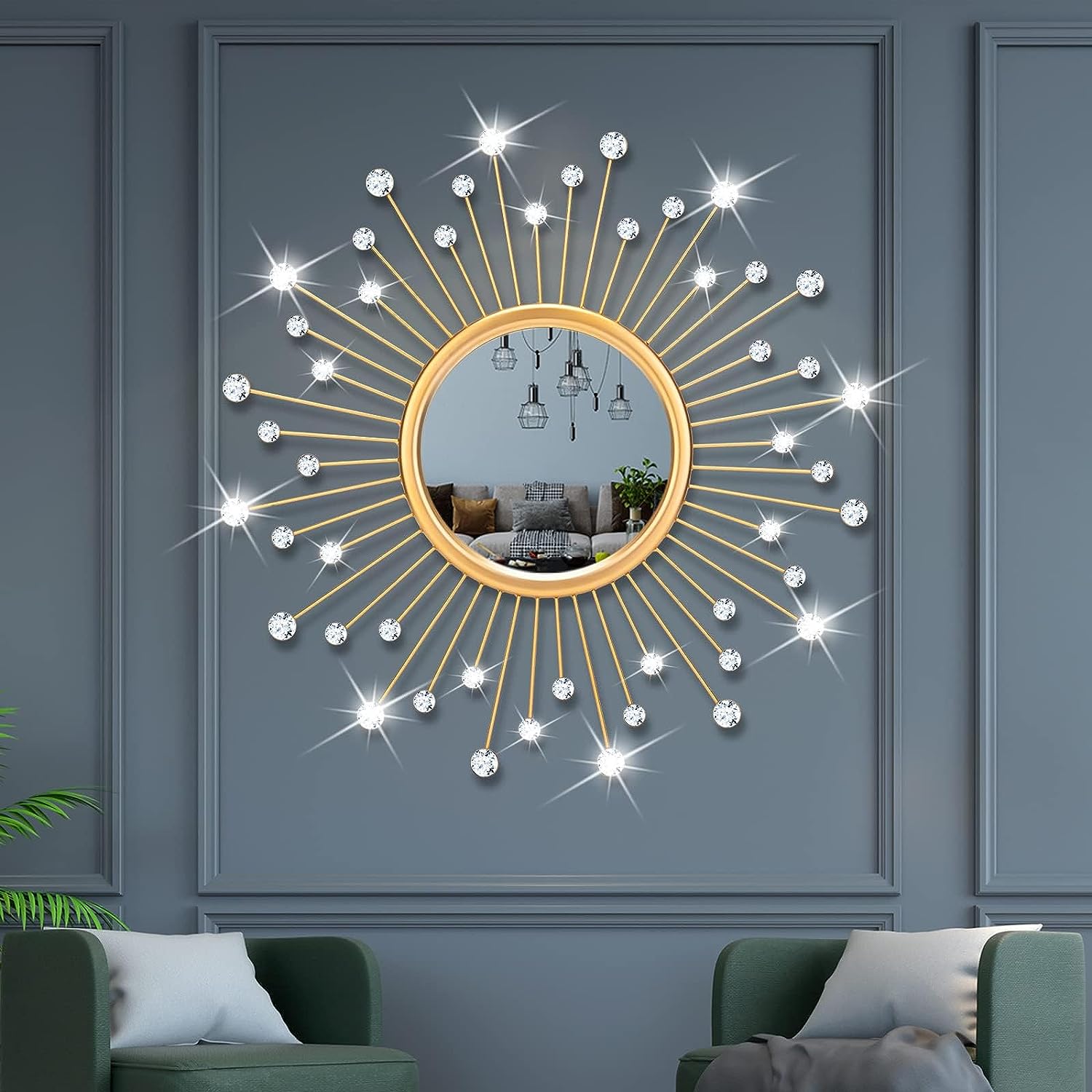 DASHU Gold Sunburst Wall Mirror Decor for Living Room Entryway Hallway