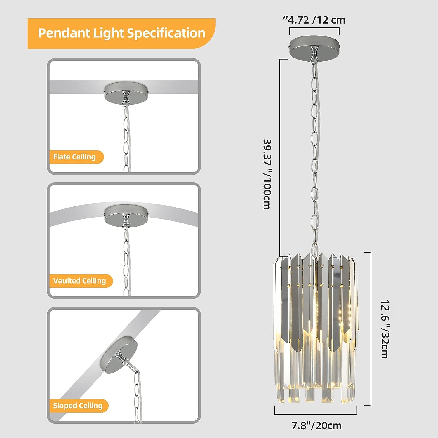 DASHU Modern Crystal Chandelier Chrome Pendant Light Fixture Witch