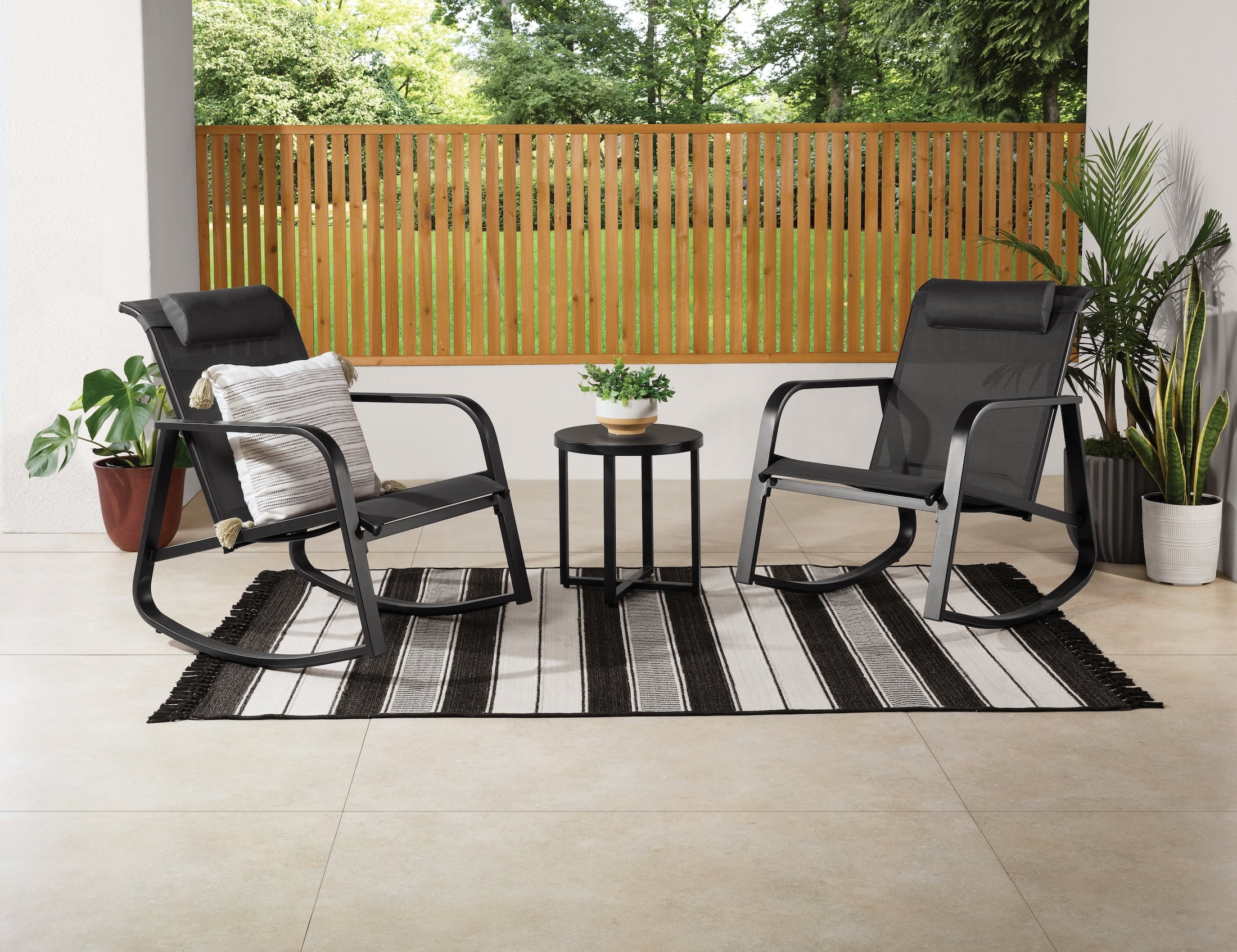 Mainstays Dashwood Steel 3-Piece Rocker Outdoor Chat Set, Black