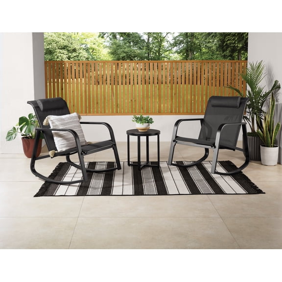 Mainstays Dashwood Steel 3-Piece Rocker Outdoor Chat Set, Black