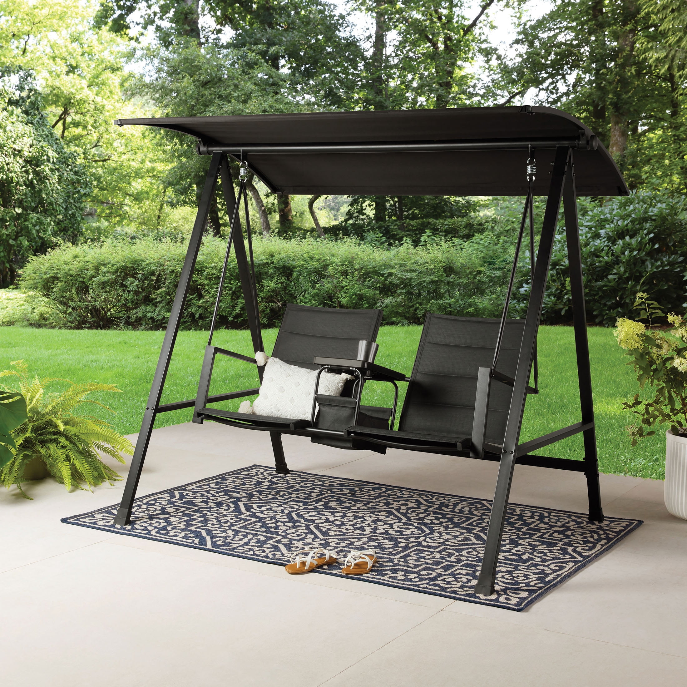 Mainstays Dashwood 2-Seat Steel Canopy Porch Swing, Black