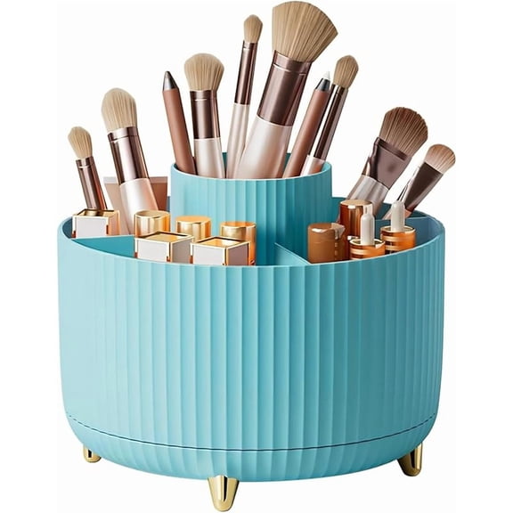 DASITON Large Capacity Makeup Brush Holder,360 °   Rotating Makeup Organizer,5 Slot Makeup Brushes Cup,for Vanity Decor,Bathroom Countertops,Desk Storage Container,Cosmetic Display cases(Black)