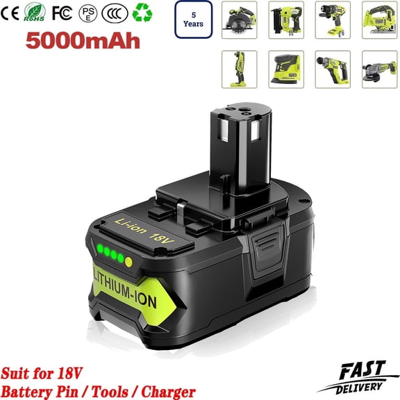 5.0Ah 18V P108 Lithium-Ion Replacement for Ryobi 18v Battery P102 P103 P104 P105 P107 P108 P109 P190 Compatible with Ryobi Batteries Cordless Power Tools,1PACK