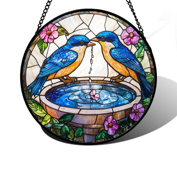 DASTOLL Stained Glass Window Hanging, 2 Blue Birds Suncatcher Diamond Glass Panel Hangings Bird Lover Sun Catchers Decor for Birthday for Women, Men, Wife, Aunt, and Mom 6.3 in A101
