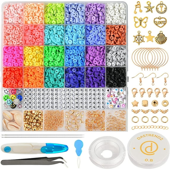 DASTRENDZ 6100+ Polymer Clay Beads Bracelet Making Kit Flat Round Clay Beads Heishe Beads for Jewelry Bracelets Necklace Making Kit Adult Kidz, Fun Craft Kit, Teen Girl Gifts Jewelry Making Kit