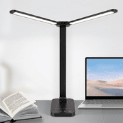 DATBETTER Double Head Desk Lamp   Adjustable Swing Head with USB Charging Port, Three Lighting Modes, Eye-Caring Green Light, Dual Side Night Lights, for Studying and Working at Bedroom & Office.