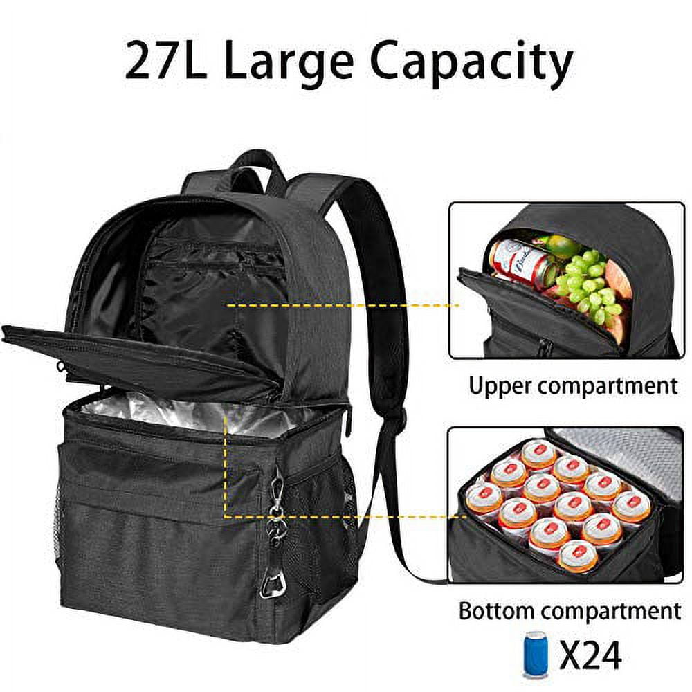 DAUSROOB Insulated Cooler Backpack Leakproof Double Deck Cooler Bag Lightweight Soft Lunch Backpack with Cooler Compartment for Men Women to Work Beach Travel Picnics Camping Hiking, 24 Cans