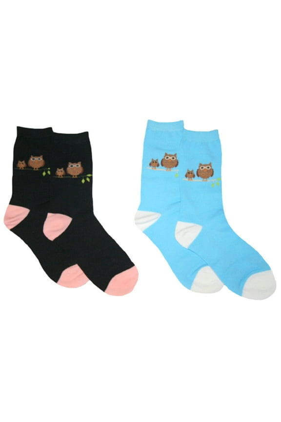 Women's 2-pack Crew Socks with Owl Family - size 9-11