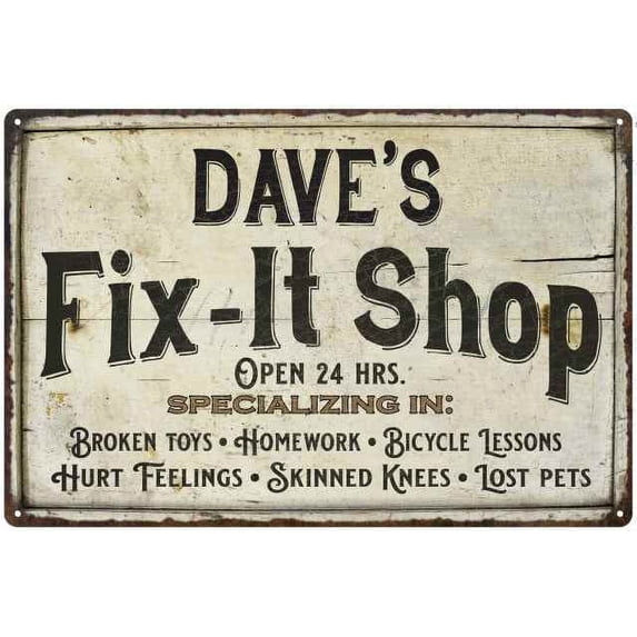 DAVE'S Fix-It Shop Sign Grandpa Dad Wall Decor 12 x 18 Matte Finish Metal 112180006274