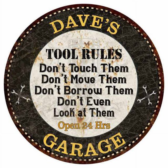 DAVE'S Garage Rules 12" Round Metal Sign Garage Bar Wall Décor 200120013050