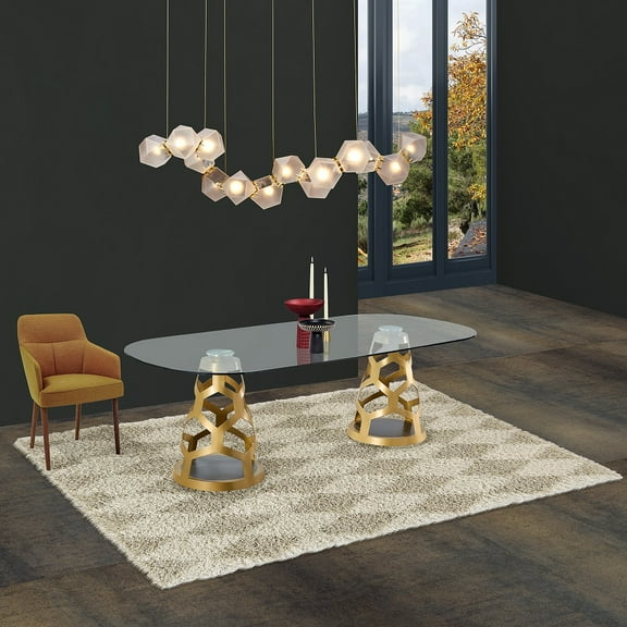 DAVEE Dining Table with Clear Glass Top