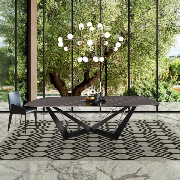DAVEE Dining Table with Slate Black Ceramic Top--94.47" x 47.24"x29.53"