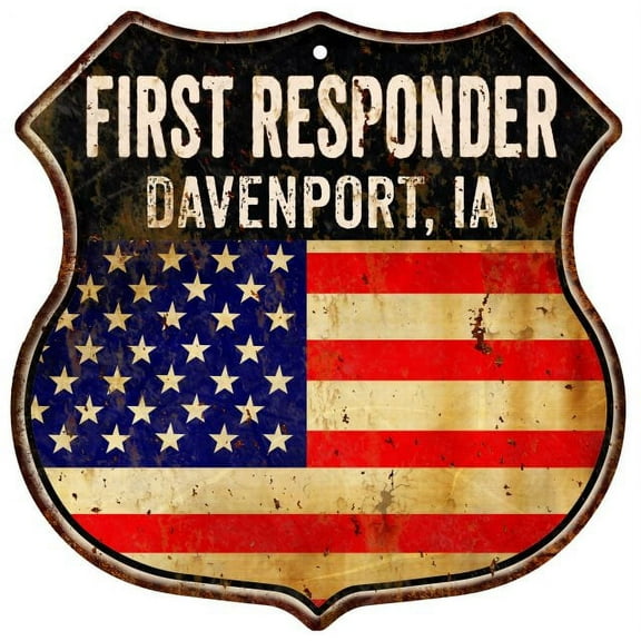 DAVENPORT, IA First Responder USA 12x12 Metal Sign Fire Police 211110022284