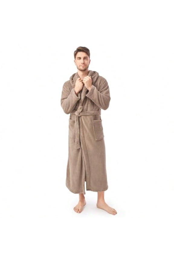DAVID ARCHY Men's Hooded Robe Soft Coral Fleece Microfiber Bathrobe