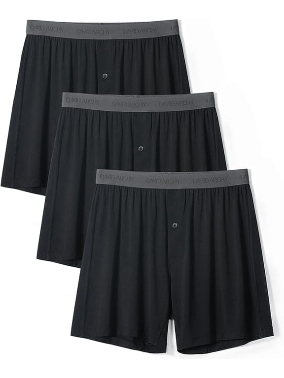 Mens Underwear Bamboo Rayon Boxers for Men Breathable and Cool Men's Boxer Shorts, 3 Pack with Button Fly 3 Pack
