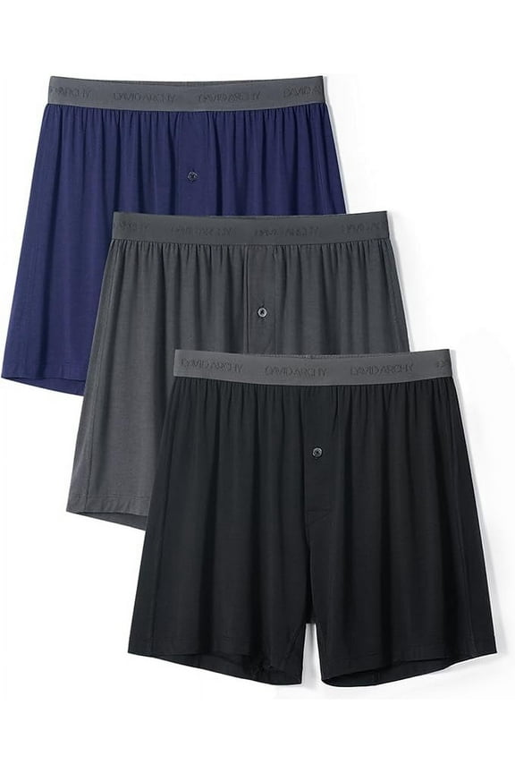 Mens Underwear Bamboo Rayon Boxers for Men Breathable and Cool Men's Boxer Shorts with Button Fly 3 Pack